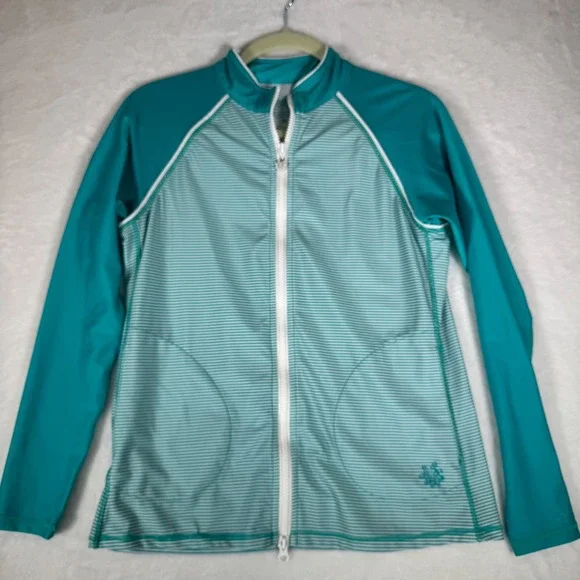 UV Skinz UPF 50+ Sunwear Jacket Womens Medium Teal Striped Full Zip Rash Guard - Picture 6 of 10